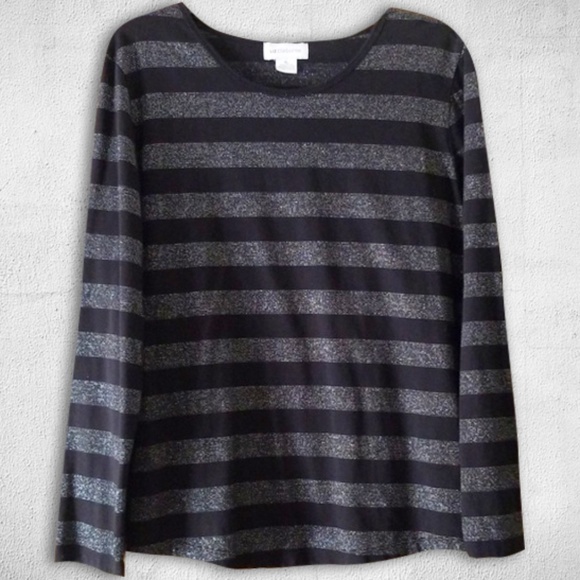 Liz Claiborne Tops - Black & Silver Striped Crew Neck Long Sleeve Top Liz Claiborne Tops - Black & Silver Striped Crew Neck Long Sleeve Top